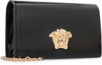 Versace Patent Leather Wallet On Chain In Brown