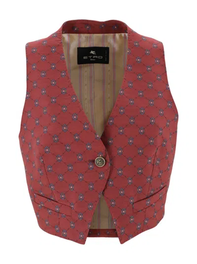 Etro Patterned Single-buttoned Vest In Red