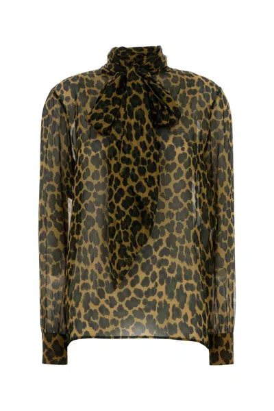 Saint Laurent Printed Silk Blouse In Brown