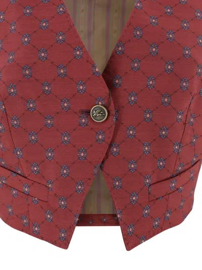 Etro Patterned Single-buttoned Vest In Red