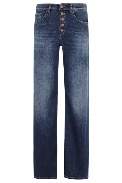 Dondup Medium Blue Straight-leg Jeans With Button Closure In Blue