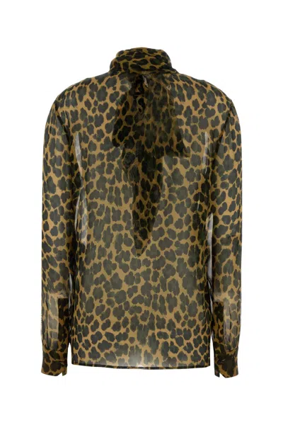 Saint Laurent Printed Silk Blouse In Brown