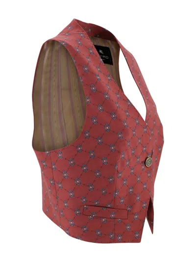 Etro Patterned Single-buttoned Vest In Red