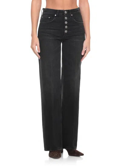 Dondup High-waisted Wide-leg Jeans With Decorative Button Fly In Black