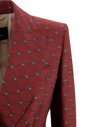 Etro Double-breasted Blazer With Micro Pattern In Red