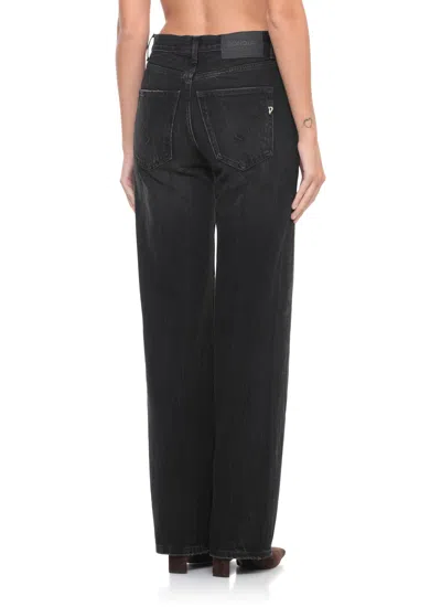 Dondup High-waisted Wide-leg Jeans With Decorative Button Fly In Black