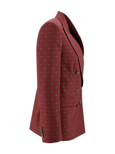 Etro Double-breasted Blazer With Micro Pattern In Red
