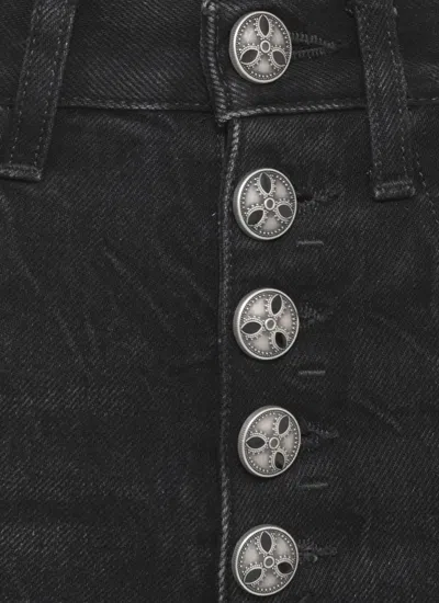 Dondup High-waisted Wide-leg Jeans With Decorative Button Fly In Black