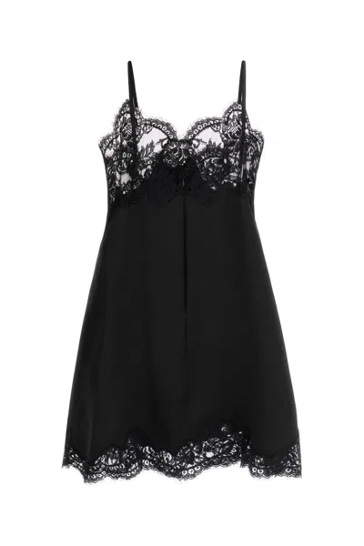 Dolce & Gabbana Black Lace-trimmed Slip Mini Dress In Black