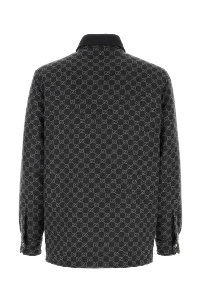 Gucci Collared Flannel Jacket Featuring Embroidered Pattern In Black