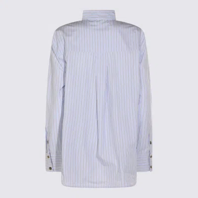 Ganni Striped Cotton Shirt With Print In Blue