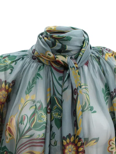 Etro Floral Long Sleeve Loose Fit Top In Blue