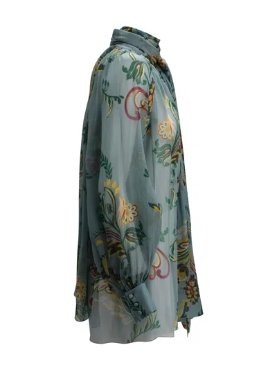 Etro Floral Long Sleeve Loose Fit Top In Blue
