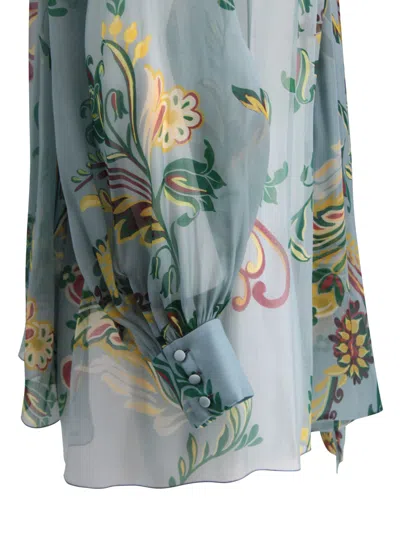 Etro Floral Long Sleeve Loose Fit Top In Blue