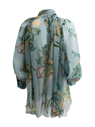 Etro Floral Long Sleeve Loose Fit Top In Blue