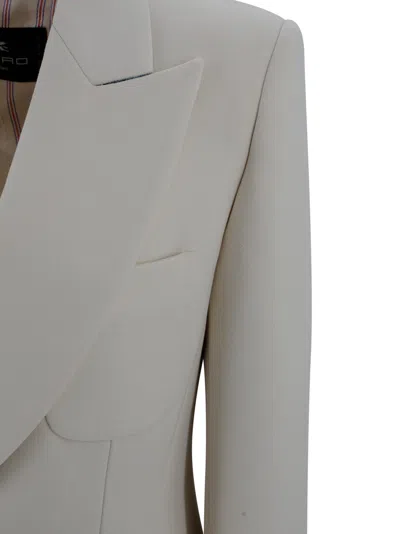 Etro Tailored Wool Blend Jacket With Floral Embroideries In White