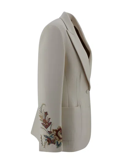 Etro Tailored Wool Blend Jacket With Floral Embroideries In White