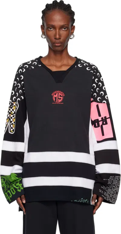 Marine Serre Regenerated Graphic Jersey Ls Hockey T-shirt In Black