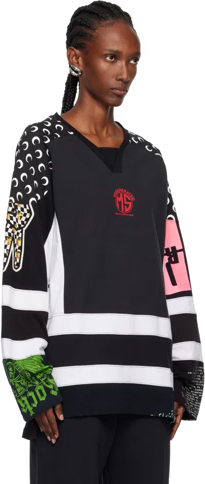 Marine Serre Regenerated Graphic Jersey Ls Hockey T-shirt In Black