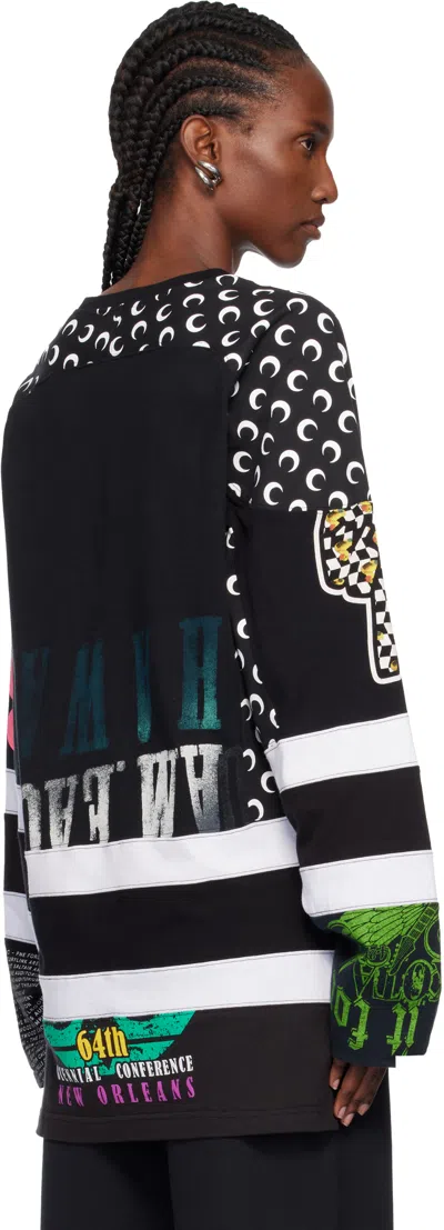 Marine Serre Regenerated Graphic Jersey Ls Hockey T-shirt In Black