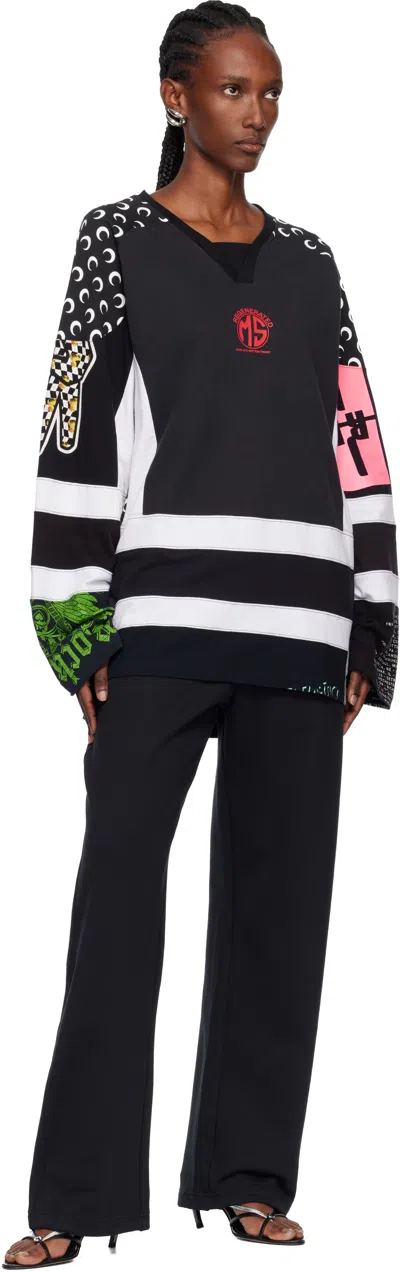 Marine Serre Regenerated Graphic Jersey Ls Hockey T-shirt In Black