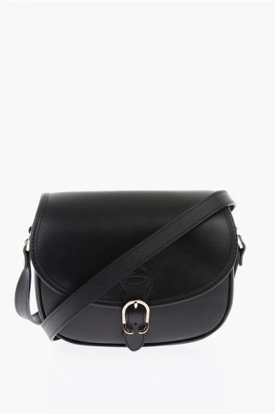 Longchamp Leather Saddle Bag In Black