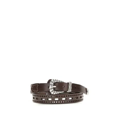 Etro Leather Belt With Perforated Details Belts Brown In Black