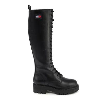 Tommy Hilfiger Black Leather Boot In Black