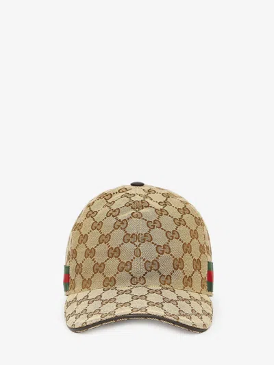 Gucci Men Beige Baseball Cap With Web Detail On The Side In Gg Canvas Man In Brown