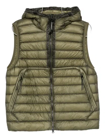 C.p. Company Hooded Zip-up Vest In Green