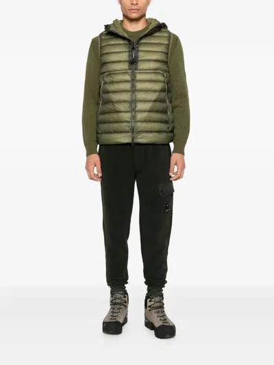 C.p. Company Hooded Zip-up Vest In Green