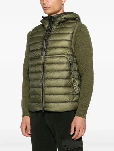 C.p. Company Hooded Zip-up Vest In Green