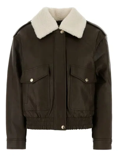 Michael Kors Dark Brown Synthetic Leather Jacket In Brown