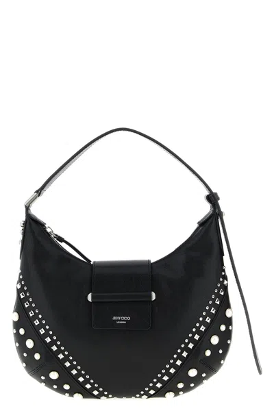 Jimmy Choo Small Bar Hobo Studded Pearl Shoulder Bag In Black