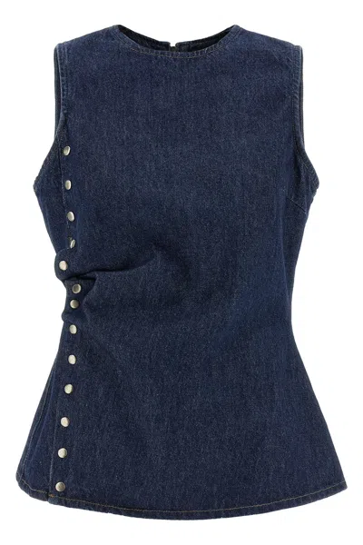 Rotate Birger Christensen 'denim Buttoned' Top In Blue