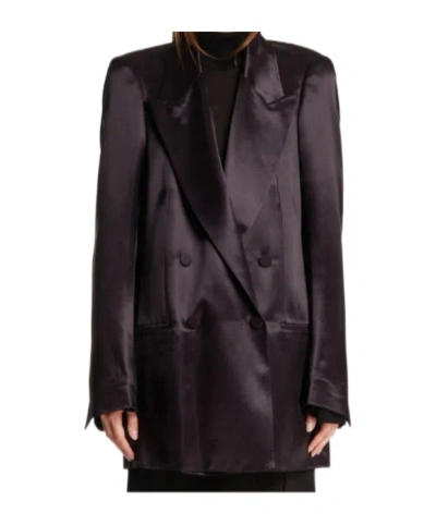 Dries Van Noten Satin Double-breasted Jacket In Black