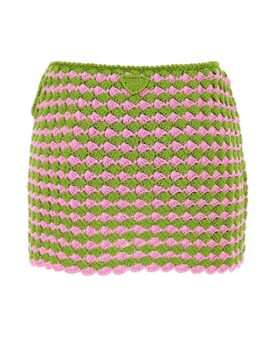 Prada Multicolor Crochet Mini Skirt In Pink