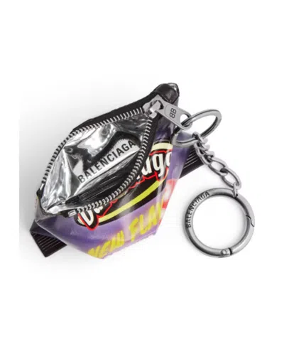 Balenciaga Keyring With Printed Design And Chain In Multi