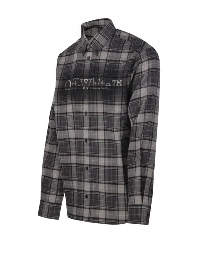 Off-white Dark Grey Cotton Spray Book Check Flan Reg Shirt In Black