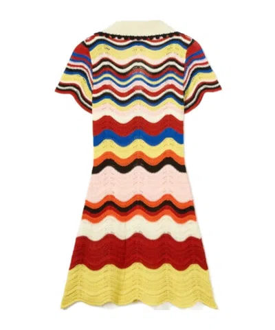 La Doublej Scalloped Striped Pointelle-knit Cotton Mini Dress In Multi
