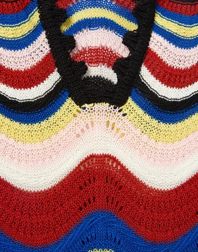 La Doublej Scalloped Striped Pointelle-knit Cotton Mini Dress In Multi