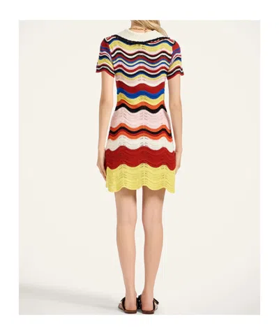 La Doublej Scalloped Striped Pointelle-knit Cotton Mini Dress In Multi