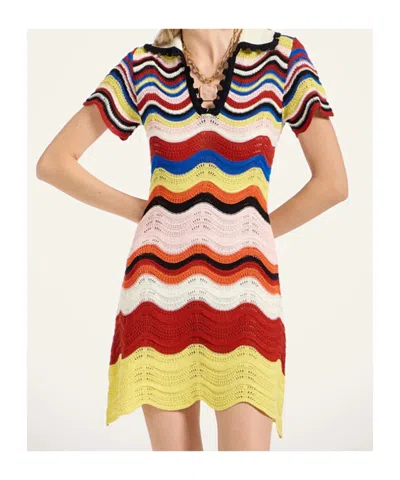 La Doublej Scalloped Striped Pointelle-knit Cotton Mini Dress In Multi