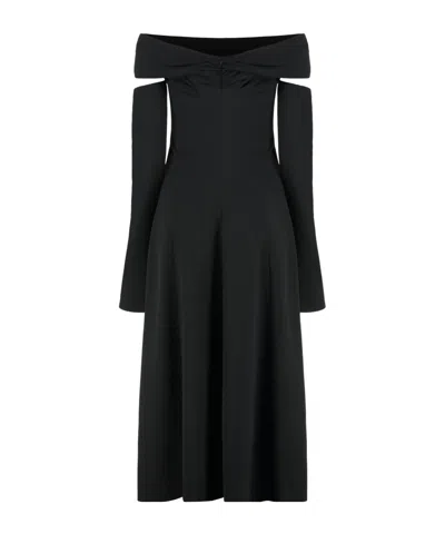 Alberta Ferretti Slightly Stretch Cady Midi Dress With Off-the-shoulder Neckline In Black