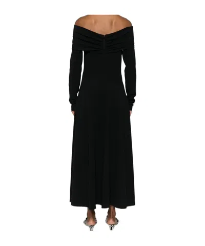 Alberta Ferretti Slightly Stretch Cady Midi Dress With Off-the-shoulder Neckline In Black