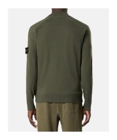 Stone Island Zipper-up Sweater With Raglan Sleeves And Ribbed Trims In Green