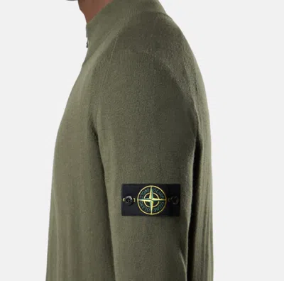 Stone Island Zipper-up Sweater With Raglan Sleeves And Ribbed Trims In Green