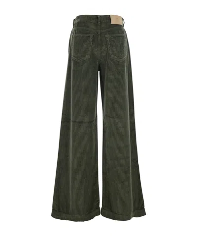 Pt Torino Green Pants With Logo Patch On The Back In Corduroy Woman In Green