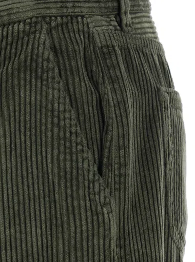 Pt Torino Green Pants With Logo Patch On The Back In Corduroy Woman In Green