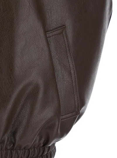 Msgm Reversible Sleeveless Jacket With Logo Patch On The Rear In Ecofur And Ecoleather Woman In Brown